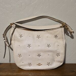 Coach Cream Leather Shoulder Bag with Floral Cutouts